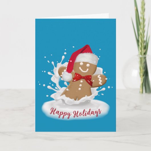 Happy Holidays Gingerbread Mann in Milch Karte (Vorderseite)