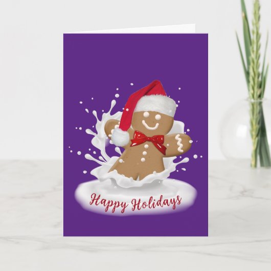 Happy Holidays Gingerbread Mann in Milch Karte (Vorderseite)