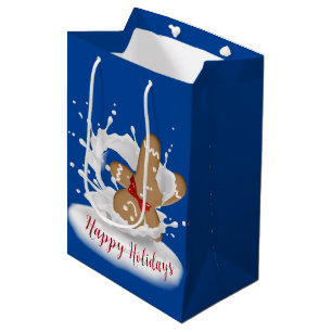 Happy Holidays Gingerbread Mann in Milch Mittlere Geschenktüte