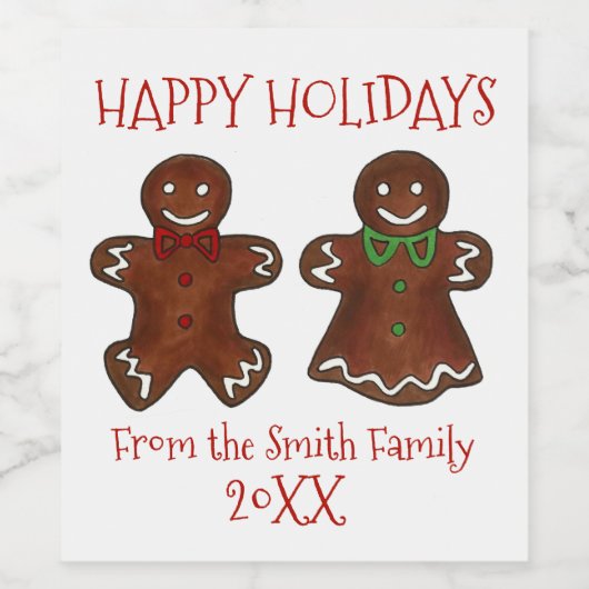 Happy Holidays Gingerbread Mann Lady Weihnachtsges Weinetikett (Einzelnes Label)