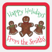 Happy Holidays Gingerbread Mann Weihnachtskekse Quadratischer Aufkleber (Vorderseite)