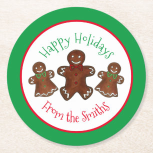Happy Holidays Gingerbread Mann Weihnachtskekse Runder Pappuntersetzer