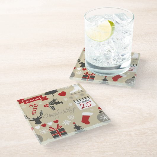 Happy Holidays Glasuntersetzer (Schrägansicht)