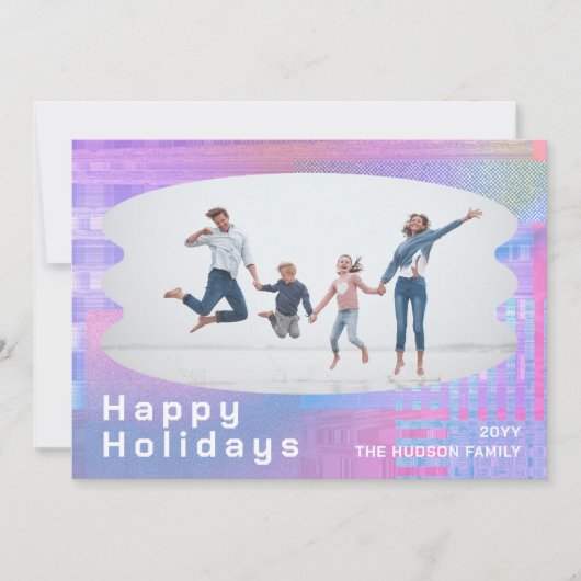 Happy Holidays Glitch Pink Trendy Foto Weihnachten (Vorderseite)