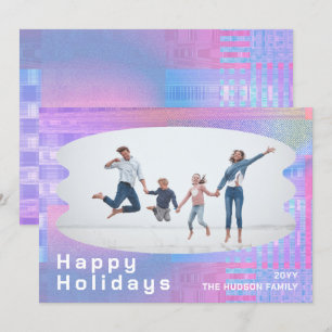Happy Holidays Glitch Pink Trendy Foto Weihnachten