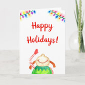 "Happy Holidays" Glückliche Elf Wasserfarbkarte Karte (Vorderseite)