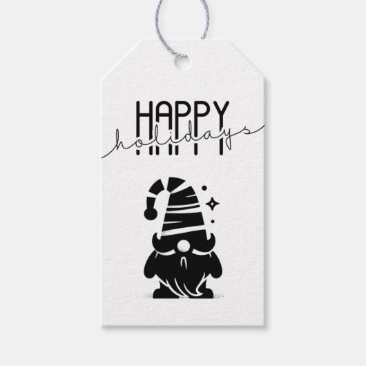 Happy Holidays Gnome Chic Grunge Black & White Geschenkanhänger (Vorderseite)
