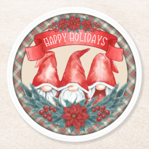 Happy Holidays Gnomes Round Paper Untersetzer