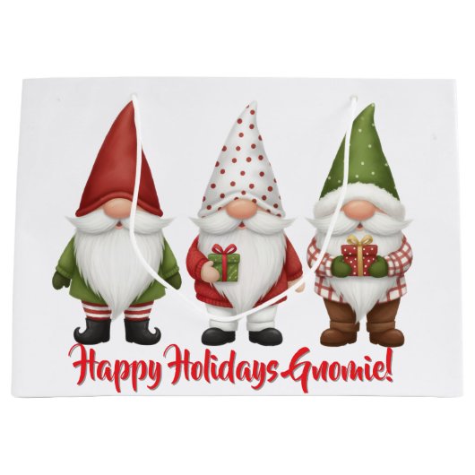 Happy Holidays Gnomie Große Geschenktüte (Vorderseite)