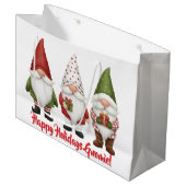 Happy Holidays Gnomie Große Geschenktüte (Vorderseite Schrägansicht)
