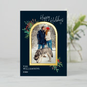 Happy Holidays Gold Arch Botanisches Foto Folien Feiertagskarte (Stehend vorne)