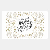 Happy Holidays Gold Floral mit Branchen & Blooms Rechteckiger Aufkleber (Vorderseite)