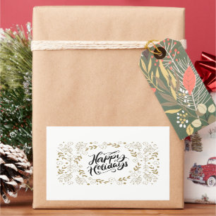 Happy Holidays Gold Floral mit Branchen & Blooms Rechteckiger Aufkleber
