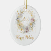 Happy Holidays Gold Floral Monogram Logo Keramik Ornament (Rechts)