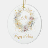 Happy Holidays Gold Floral Monogram Logo Keramik Ornament (Links)
