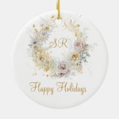 Happy Holidays Gold Floral Monogram Logo Keramik Ornament (Hinten)