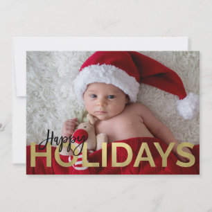 HAPPY HOLIDAYS Gold Foil & Black Modern Foto Feiertagskarte