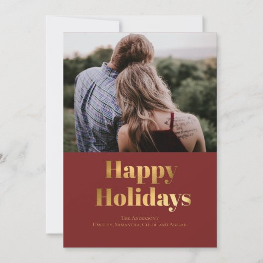 Happy Holidays Gold Foil Foto Card personalisieren Einladung (Vorderseite)