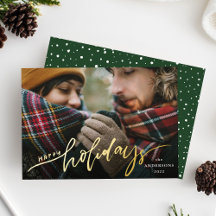 Happy Holidays Gold Foil Script Holiday Foto Card