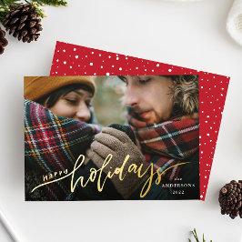 Happy Holidays Gold Foil Script Holiday Foto Card Folieneinladung