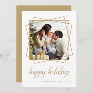 Happy Holidays Gold Geometric Family Foto Feiertagskarte
