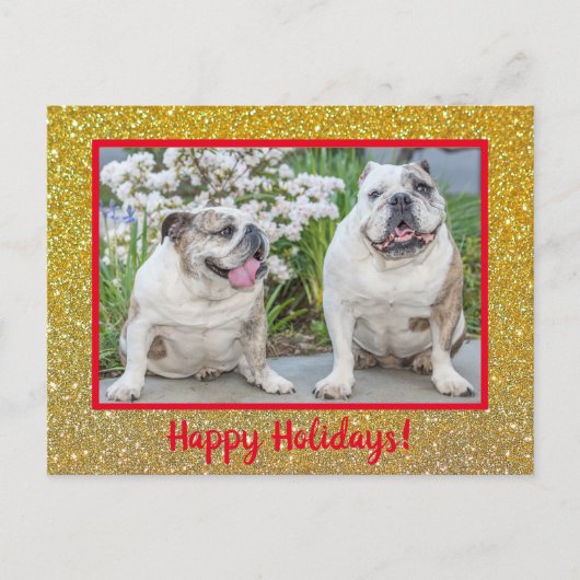 Happy Holidays Gold Glitzer Modernes Foto Name Postkarte (Vorderseite)