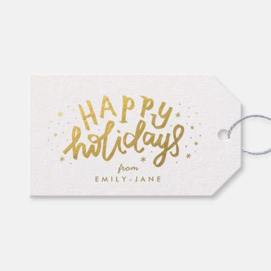 Happy Holidays Gold Lettering Foil Weihnachten Geschenkanhänger (Vorderseite (Horizontal))