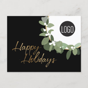 Happy Holidays Gold schwarzes Kranz-Firmenlogo Feiertagspostkarte