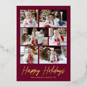 Happy Holidays Gold Script 6 Foto Collage Folien Feiertagskarte