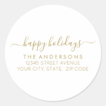 Happy Holidays Gold Script Calligraphy Address