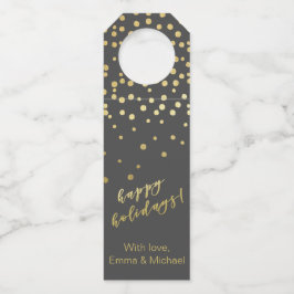 Happy Holidays - Gold Script & Confetti Flaschenanhänger