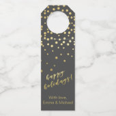 Happy Holidays - Gold Script & Confetti Flaschenanhänger (Vorderseite)