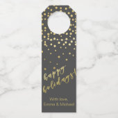 Happy Holidays - Gold Script & Confetti Flaschenanhänger (Rückseite)