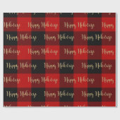 Happy Holidays Gold Script Red Buffalo Kariert Geschenkpapier (Flach)