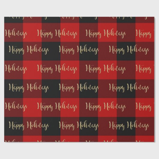 Happy Holidays Gold Script Red Buffalo Kariert Geschenkpapier (Flach)
