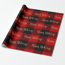 Happy Holidays Gold Script Red Buffalo Kariert Geschenkpapier