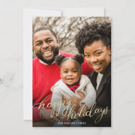 Happy Holidays Gold Simple Foto Holiday Card Feiertagskarte