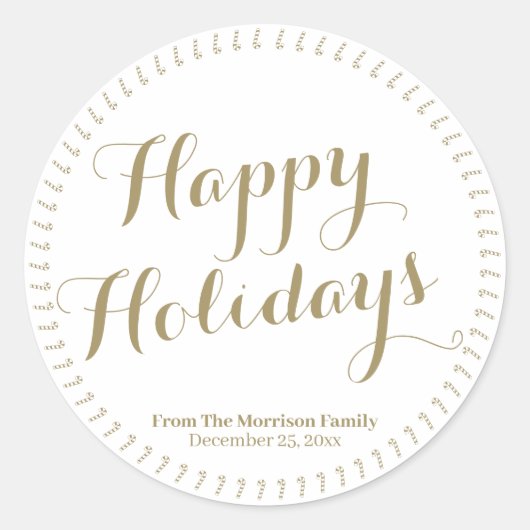 Happy Holidays Gold Skript benutzerdefinierter Fam Runder Aufkleber (Vorderseite)