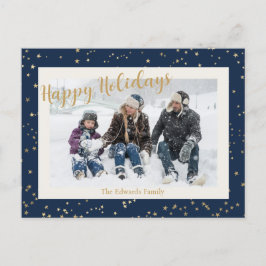 Happy Holidays Gold Stars Border Foto Feiertagspostkarte