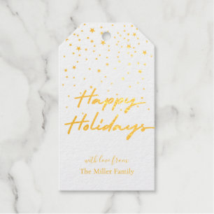 Happy Holidays Gold Stars Confetti Modernes Elegan Geschenkanhänger