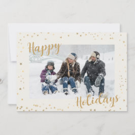Happy Holidays Gold Stars Cream Border Foto Feiertagskarte