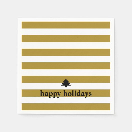 Happy Holidays Gold Streifen Napkins Serviette (Vorderseite)