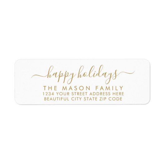Happy Holidays Gold White Script Rücksendeadresse (Vorne)