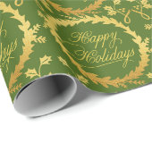 Happy Holidays Gold Wreath Geschenkpapier (Rolleneckpunkt)