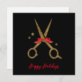 Happy Holidays - Golden Glitzer Hair Stylist-Karte Dankeskarte (Vorne/Hinten)