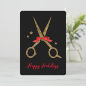 Happy Holidays - Golden Glitzer Hair Stylist-Karte Einladung (Stehend Vorderseite)