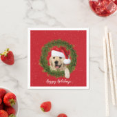 Happy Holidays Golden Retriever im Kranz Serviette (Beispiel)