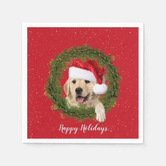 Happy Holidays Golden Retriever im Kranz Serviette (Vorderseite)