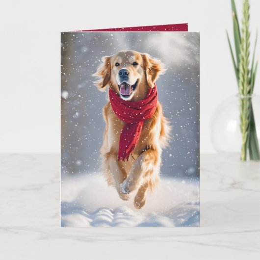 Happy Holidays Golden Retriever im Schnee Karte (Vorderseite)