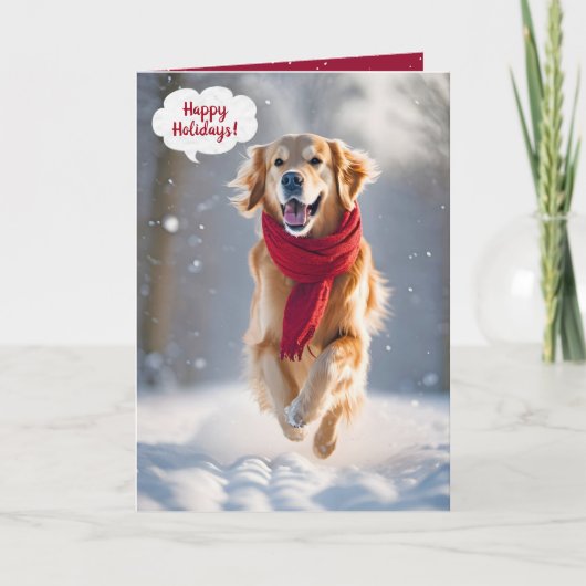 Happy Holidays Golden Retriever im Schnee Karte (Vorderseite)